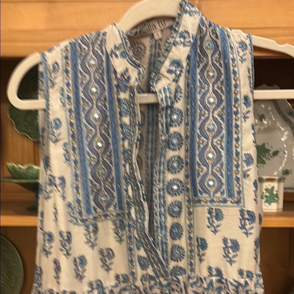 Blue and White Sleeveless Top